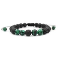 Natural Black Lava & Malachite Braided Bracelets Adjustable & Unisex 8mm Approx 6 Inch Sold By Lot