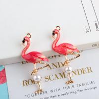 Zinc Alloy Animal Pendants with ABS Plastic Pearl Bird gold color plated enamel pink nickel lead & cadmium free Sold By Bag