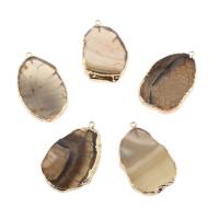 Grey Agate Pendant, Dragon Veins Agate, with Tibetan Style, gold color plated, translucent, nickel, lead & cadmium free, 27*50*6mm, Hole:Approx 3mm, 5PCs/Bag, Sold By Bag