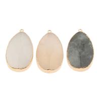 Natural Stone Pendant, with Tibetan Style, Teardrop, gold color plated, different materials for choice & translucent, more colors for choice, nickel, lead & cadmium free, 24*41*11mm, Hole:Approx 2mm, 5PCs/Bag, Sold By Bag