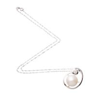 Sladkovodní Pearl mosaz řetěz náhrdelník, s Sladkovodní Pearl, barva stříbrná á, s krabice & Singapur řetěz & pro ženy & se zirkony, bílý, nikl, olovo a kadmium zdarma, 28x21x13mm, Prodáno za Cca 15.8 inch Strand