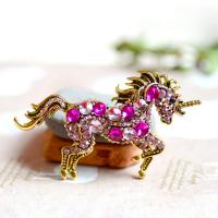 Tibetan Style Brooches, Unicorn, antique gold color plated, Unisex & with rhinestone, more colors for choice, nickel, lead & cadmium free, 86*54mm, Sold By PC