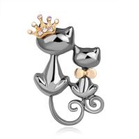 Tibetan Style Brooches, Cat, gold color plated, for woman & with rhinestone, nickel, lead & cadmium free, 26*40uff4duff4d, Sold By PC