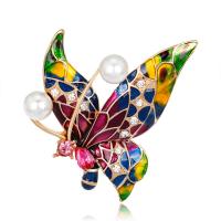 Zinc Alloy Brooches with Plastic Pearl Butterfly gold color plated for woman & with rhinestone nickel lead & cadmium free 42*40uff4duff4d Sold By PC