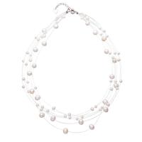 Freshwater Pearl Brass Necklace, with Fishing Line & Brass, with 3.8cm extender chain, Potato, silver color plated, with packing box & for woman & 7-strand, more colors for choice, 6x6mm,3x3mm, Sold Per Approx 15.9 Inch Strand