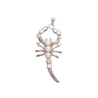 Brass Pendant, with Freshwater Pearl, Scorpion, silver color plated, with packing box & micro pave cubic zirconia, more colors for choice, nickel, lead & cadmium free, 50x20x8mm, Hole:Approx 4x6mm, Sold By PC