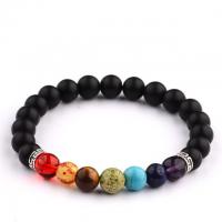 Natural Black Lava & Abrazine Stone & Mixed Gemstone Bracelets with Alloy Spacer Round Unisex 8mm Sold By Strand
