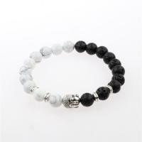 Lava Bracelet, with Natural Stone, Round, Buddhist jewelry & Unisex, white and black, 8mm, Sold Per 7.5 Inch Strand
