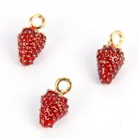 Tibetan Style Fruit Shape Pendants, Strawberry, gold color plated, enamel, red, nickel, lead & cadmium free, 15x8mm, Hole:Approx 2mm, 10PCs/Bag, Sold By Bag