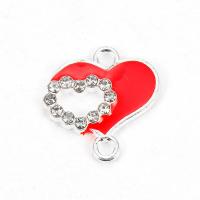 Heart Tibetan Style Connector, silver color plated, enamel & with rhinestone, red, nickel, lead & cadmium free, 17x17mm, Hole:Approx 2mm, 2Bags/Lot, 10PCs/Bag, Sold By Lot