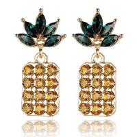 Zinc Alloy Drop Earrings Pineapple plated for woman & with rhinestone nickel lead & cadmium free Sold By Strand