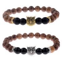 Wood Bracelet with Gemstone & Zinc Alloy Round for man 8mm Sold Per 7.5 Inch Strand