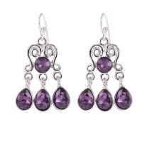 Tibetan Style Drop Earrings, with Crystal, Tibetan Style earring hook, silver color plated, vintage & for woman, purple, 21x39mm, 10Pairs/Lot, Sold By Lot