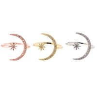 Brass Cuff Finger Ring, Moon and Star, plated, Adjustable & micro pave cubic zirconia & for woman, more colors for choice, US Ring Size:7, 10PCs/Lot, Sold By Lot