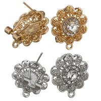Tibetan Style Earring Stud Component, plated, with loop & micro pave cubic zirconia, more colors for choice, nickel, lead & cadmium free, 18x22x18mm, Hole:Approx 1.5mm, Approx 10Pairs/Lot, Sold By Lot