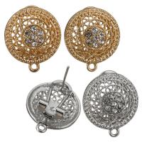 Tibetan Style Earring Stud Component, plated, with loop & micro pave cubic zirconia & hollow, more colors for choice, nickel, lead & cadmium free, 18x21x17mm, Hole:Approx 2mm, Approx 10Pairs/Lot, Sold By Lot