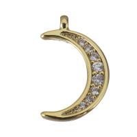 Cubic Zirconia Micro Pave Brass Pendant, Moon, gold color plated, micro pave cubic zirconia, nickel, lead & cadmium free, 9x14x2.50mm, Hole:Approx 1mm, Approx 50PCs/Lot, Sold By Lot