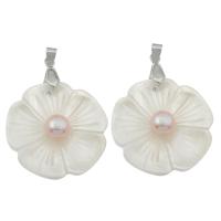 Shell Pendants Freshwater Shell with Freshwater Pearl Flower platinum color plated for woman Sold By PC