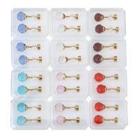 Stainless Steel Ear Piercing Jewelry, with Crystal, gold color plated, for woman & faceted, mixed colors, 6x6x15mm, 12Pairs/Lot, Sold By Lot