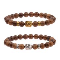 Wood Bracelet with Zinc Alloy plated Buddhist jewelry & for man 8mm Sold Per 7.5 Inch Strand
