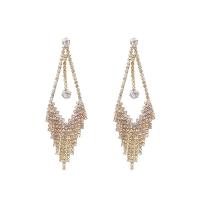 Zinc Alloy Tassel Earring plated micro pave rhinestone & for woman nickel lead & cadmium free 77*32mm Sold By Pair