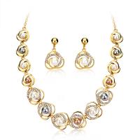 Zinc Alloy Jewelry Sets earring & necklace with Plastic Pearl zinc alloy lobster clasp zinc alloy post pin plated for woman & with rhinestone golden Length Approx 17.7 Inch Sold By Set