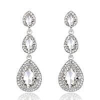 Tibetan Style Drop Earrings, plated, for woman & with rhinestone, more colors for choice, 60x19mm, Sold By Pair