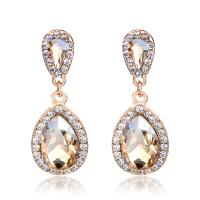 Tibetan Style Drop Earrings, Teardrop, plated, for woman & with rhinestone, Champagne, 46x14mm, Sold By Pair