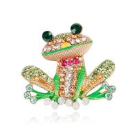 Tibetan Style Brooches, Frog, plated, Unisex & with rhinestone, golden, 37x41mm, Sold By PC