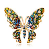 Zinklegierung Broschen, Schmetterling, plattiert, für Frau & Emaille & mit Strass, goldfarben, 46x53mm, verkauft von PC