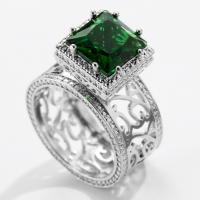Cubic Zircon Brass δάχτυλο του δακτυλίου, Ορείχαλκος, Πλατεία, επιχρυσωμένο, διαφορετικό μέγεθος για την επιλογή & για τη γυναίκα & με ζιργκόν, πράσινος, Sold Με PC