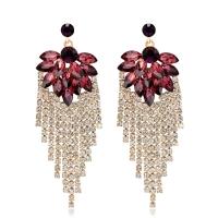 Zinc Alloy Drop Earrings plated for woman & with rhinestone purple Sold By Pair