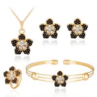 Zinc Alloy Jewelry Sets bangle & finger ring & earring & necklace zinc alloy lobster clasp zinc alloy post pin plated for woman & enamel & with rhinestone black 23mm 14mm 15mm 14mm 15mm 14mm 15mm 14mm Length Approx 15.7 Inch Sold By Set