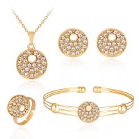 Zinc Alloy Jewelry Sets bangle & finger ring & earring & necklace zinc alloy lobster clasp zinc alloy post pin plated for woman & with rhinestone golden 23mm 15mm 15mm 15mm 15mm 15mm 15mm 15mm Length Approx 15.7 Inch Sold By Set