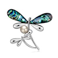 Zinc Alloy Brocher, med Abalone Shell & Plastic Pearl, Dragonfly, forgyldt, for kvinde, platin farve, 48x44mm, Solgt af PC