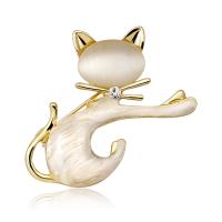 Tibetan Style Brooches, with Shell, Cat, plated, for woman & with rhinestone, more colors for choice, 40x43mm, Sold By PC