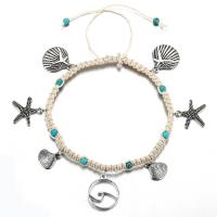 Tibetan Style Anklet, with turquoise & Cotton Cord, plated, Adjustable & Unisex, nickel, lead & cadmium free, 230x180mm, Sold By PC