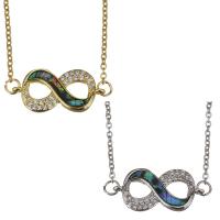 Stainless Steel Jewelry Necklace, with Abalone Shell, with 2inch extender chain, Infinity, plated, mosaic & oval chain & micro pave cubic zirconia, more colors for choice, 23x11mm,1.5mm, Sold Per Approx 17 Inch Strand