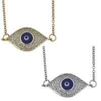 Stainless Steel Necklace, with enamel, with 2inch extender chain, Evil Eye, plated, oval chain & micro pave cubic zirconia, more colors for choice, 27x13mm,1.5mm, Sold Per Approx 17 Inch Strand