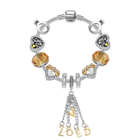 Zinc Alloy European Bracelet with Gemstone plated & micro pave rhinestone & for woman yellow Sold By Strand