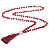 Synthetic Turquoise Sweater Necklace with Nylon & Stainless Steel red Unisex Tassel 6mm 8mm Sold per Approx 31 47.2 Inch  Strand