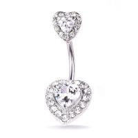 Stainless Steel Belly Ring with Zinc Alloy Heart plated micro pave rhinestone & for woman nickel lead & cadmium free 13x42 8mm Sold By Set