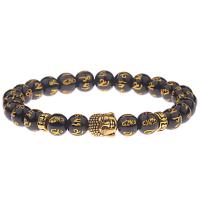 Black Agate Bracelets Black Stone with Zinc Alloy Buddhist jewelry & Unisex 8mm Sold Per 7.5 Inch Strand