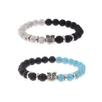 Gemstone Bracelets with Lava & Zinc Alloy Owl & for man 8mm Sold Per 7.5 Inch Strand