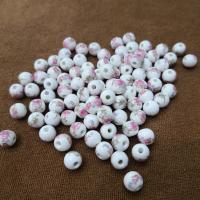 Abalorios de cerámica de la impresión, Porcelana, Esférico, hecho a mano, diferente color y patrón para la elección, más colores para la opción, 8mm, agujero:aproximado 3mm, 50PCs/Bolsa, Vendido por Bolsa