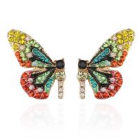 Zinc Alloy Stud Earring Butterfly gold color plated for woman & with rhinestone nickel lead & cadmium free 31*30mm Sold By Pair