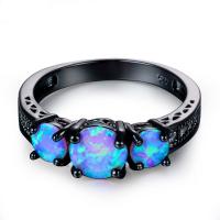 Zinc Alloy Finger Ring with Opal plated & for woman black Sold By PC