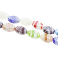Perles murano faites à la main , chalumeau, ovale plat, granuleux, Couleur aléatoire, 14x13x6mm, Trou:Environ 1mm, Environ 100PC/sac, Vendu par sac