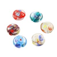 Gold Sand Lampwork Beads, Flat Round, inner flower, Random Color, 29x29x12mm, Hole:Approx 1mm, Approx 100PCs/Bag, Sold By Bag