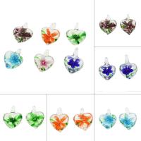 Inner Flower Lampwork Pendants, Heart, mixed colors, 20x25x11mm, Hole:Approx 3mm, 50PCs/Bag, Sold By Bag